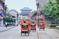 Parked rickshaws waiting for passengers, Xiang Yang, China