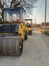 Parked rollers ready for asphalt paving