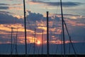 Parked sailboats at the river shore at sunset Royalty Free Stock Photo