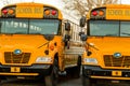 Parked Yellow School Bus Line Close Up