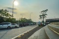 Parking atmosphere at a busy rest area on the Trans Java toll road in the afternoon