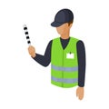 Parking attendant icon in cartoon style isolated on white background. Parking zone symbol stock vector illustration.