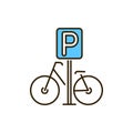 Parking bicycle color line icon. City transport rental. Pictogram for web, mobile app, promo. UI UX design element. Editable