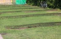 parking bicycles with racks made of metal but without any vehicl