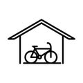 Parking bike inside garage transport line style icon design