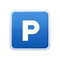 Parking Blue Glossy Sign on White Background. Vector Royalty Free Stock Photo