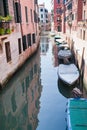 Parking of boats on canal in Venice, Italy Royalty Free Stock Photo