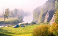 Parking campsite in a beautiful scenic along the white river among the rocks of the 7 brothers