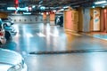 Parking car blurred. Empty road asphalt background in soft focus. Car lot parking space in underground city garage. Interior Royalty Free Stock Photo