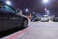 Parking car. Empty road asphalt background. Car lot parking space in underground city garage. Interior underground carpark Royalty Free Stock Photo