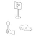 Parking for cars outline icons in set collection for design. Equipment and service vector symbol stock web illustration.