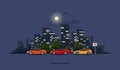 Parking Cars on the Street with Night City Skyline Background Royalty Free Stock Photo