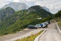 Parking for cars at the top of the Albanian Alps high mountain