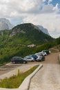 Parking for cars at the top of the Albanian Alps high mountain