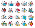 Parking color line icons. Set of Garage, Valet servant and Paid parking. Vector