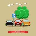 Parking concept vector illustration in flat style Royalty Free Stock Photo