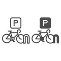 Parking for cyclists line and solid icon, outdoor sport concept, parking for bike sign on white background, Bicycle Royalty Free Stock Photo