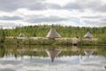 Landscape with reflection in the water Nenets plague in Northern Siberia