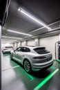 Parking electric cars, Charging stations, fast charging cars AI generated