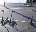 parking for electric scooters.The concept of modern urban transport and technology. Royalty Free Stock Photo