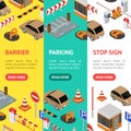 Parking Elements Concept Banner Vecrtical Set3d Isometric View. Vector Royalty Free Stock Photo