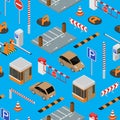 Parking Elements Concept Seamless Pattern Background 3d Isometric View. Vector Royalty Free Stock Photo