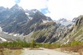 Parking at the end of road D238 in Ecrins National Park, French Hautes Alpes