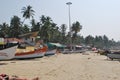 Parking of fishing ships on the beach. South India, Village Colva or Kolva.