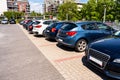 Parking garage. Empty road asphalt background. Car lot parking space in underground city garage. Modern underground Royalty Free Stock Photo