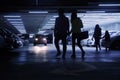 Parking garage in Taiwan, design architecture, Silhouette of people Royalty Free Stock Photo
