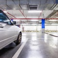 Parking garage, underground interior with a few parked cars Royalty Free Stock Photo