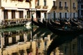 Parking gondolas on the canal in Venice Royalty Free Stock Photo