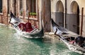 Parking gondolas in Venice Royalty Free Stock Photo