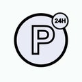 Parking 24H Icon. All Day Vehicle Stay Facility Symbol. Royalty Free Stock Photo