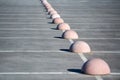 Parking hemispheres. Concrete parking limiter. Protection from car parking. Elements to restrict access to parking zone and Royalty Free Stock Photo