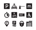 Parking icon. Transportation silhouette symbols cars bikes cash garage vehicles park vector collection set Royalty Free Stock Photo