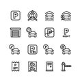 Parking icons. Car garage and parking line vector symbols Royalty Free Stock Photo