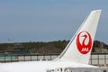 2020 March 04. Chiba JAPAN. Parking Japanese JAL airline airplane for prepare to departure at Narita international airport