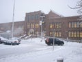 Parking lot and Admin building in heavy Snow Storm Royalty Free Stock Photo