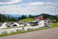Parking lot at Alps Mountains under Dachstein Glacier Hunerkogel mountain cable car lower station Royalty Free Stock Photo