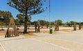 Parking lot at Cape Town stadium with brown metal figures