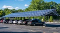 In the parking lot covered solar panel awnings provide shade for cars while also supplying energy for the schools