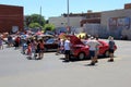 Parking lot with exhibit of show cars and people admiring them, Saratoga NY,2016
