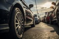 Parking lot filled with cars, a bustling scene of vehicle congestion