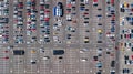 Parking lot with many cars aerial top drone view from above, city transportation Royalty Free Stock Photo