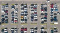 Parking lot with many cars aerial top drone view from above, city transportation Royalty Free Stock Photo