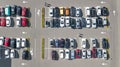 Parking lot with many cars aerial top drone view from above, city transportation Royalty Free Stock Photo