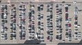 Parking lot with many cars aerial top drone view from above, city transportation Royalty Free Stock Photo