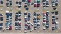 Parking lot with many cars aerial top drone view from above, city transportation Royalty Free Stock Photo