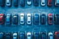 A parking lot with many cars parked in rows. Generative AI Royalty Free Stock Photo